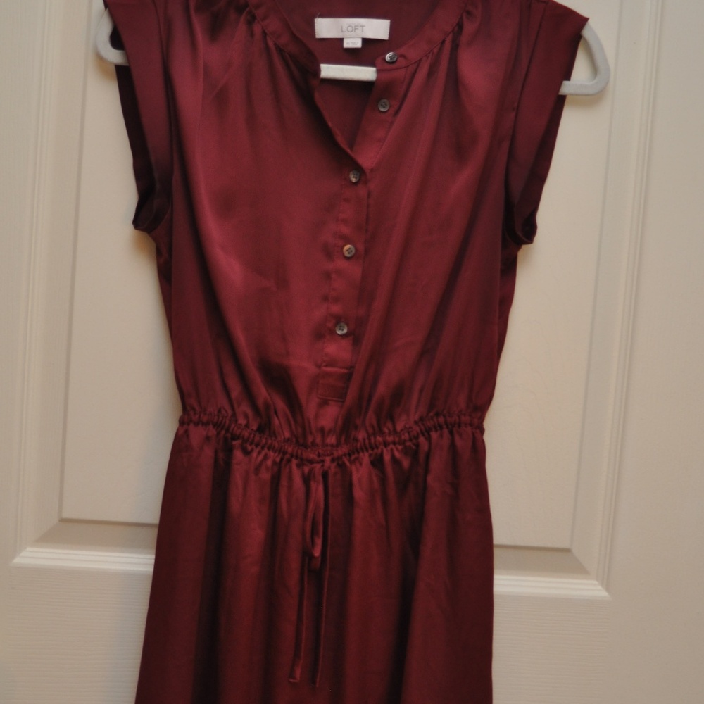 Crimson Silky Drawstring Waist Dress